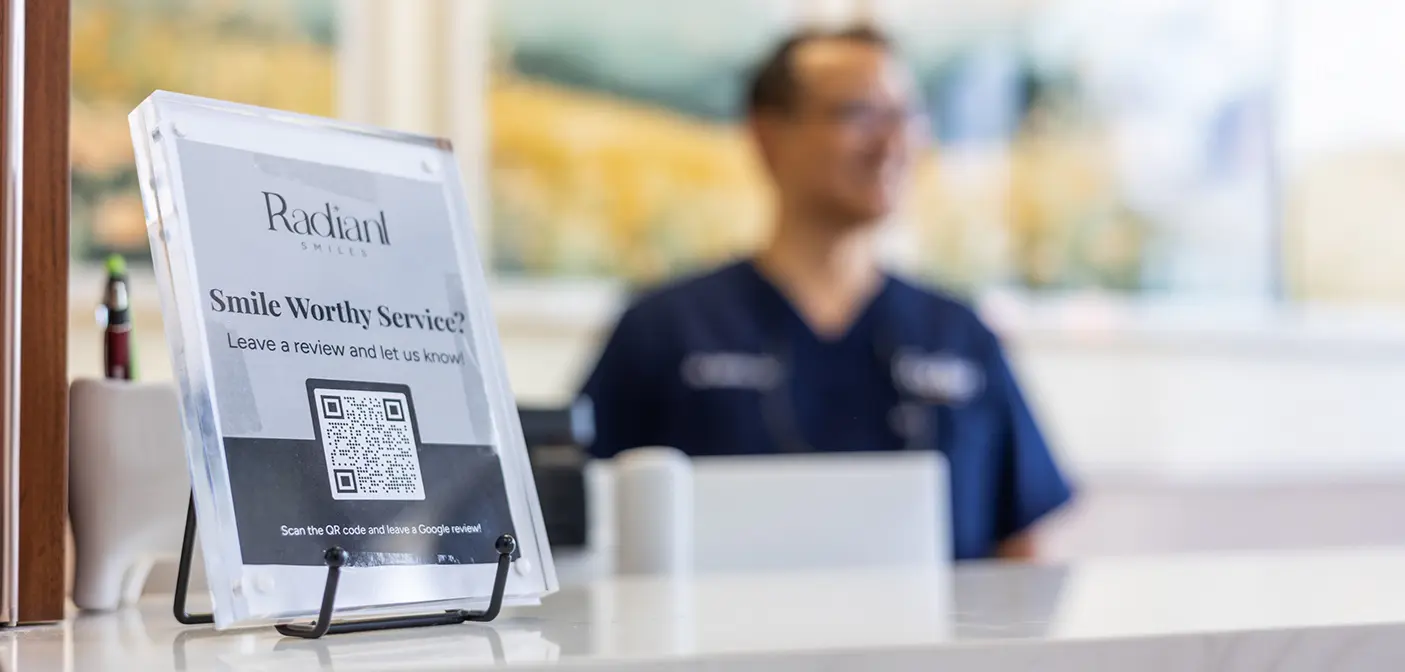 Person leaving a five star review on their phone